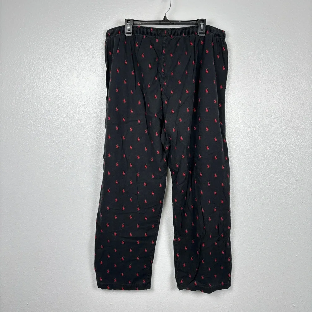 Polo‎ Ralph Lauren Pajama Pants All Over Red Pony XL Black Cotton Lounge Pants